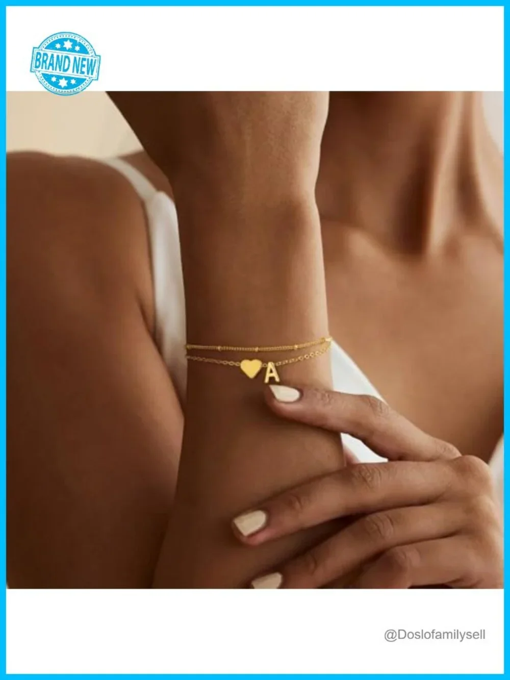 14K-Gold-Plated Heart Initial Adjustable Charm Bracelet Set